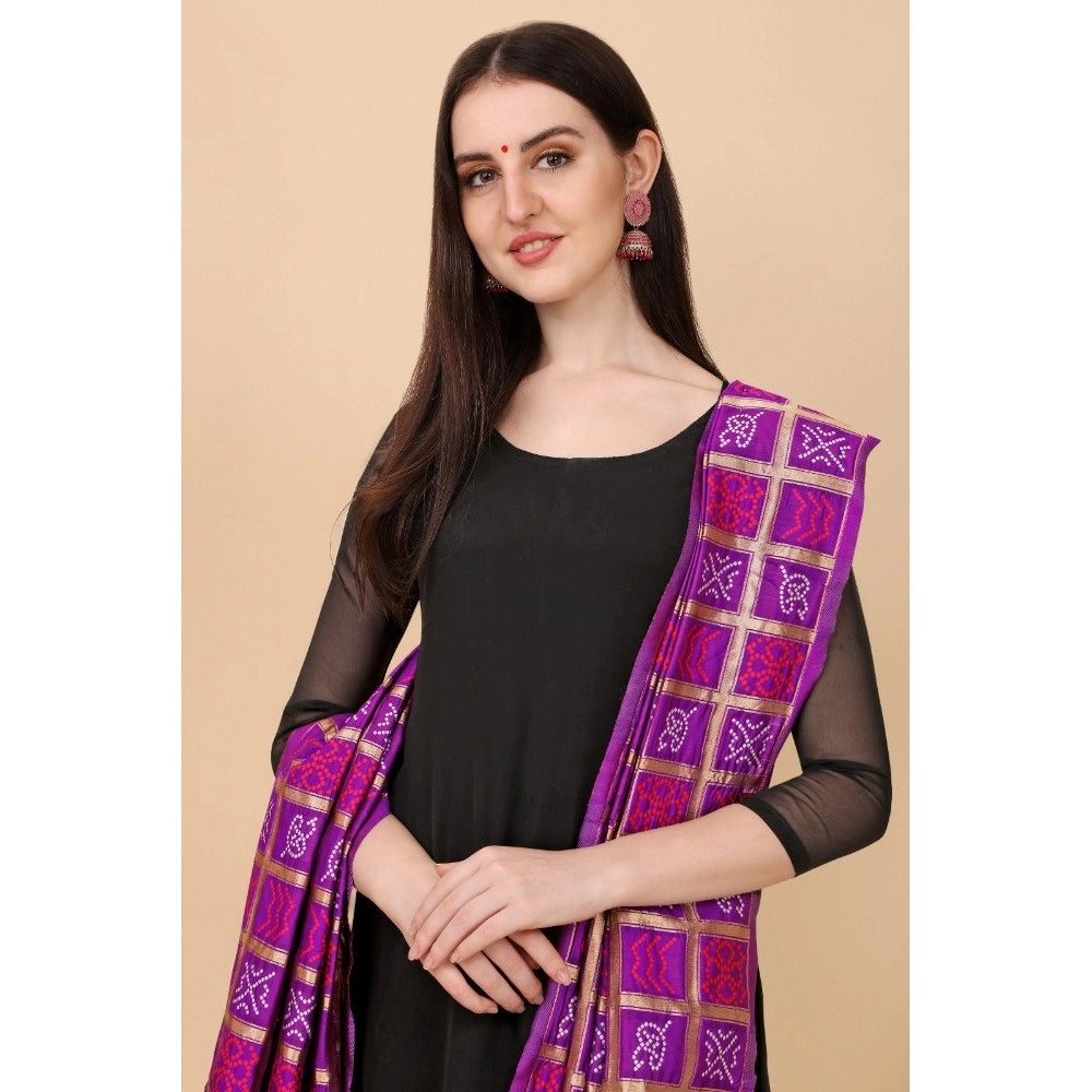 Women's Silk Pure weaving Work Duppatta (Purple, Length: 2-2.3 Mtrs)