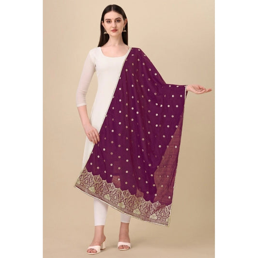 Women's Silk Pure Zari weaving Duppatta (Purple, Length: 2-2.3 Mtrs)