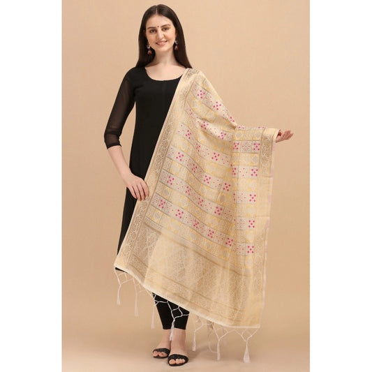 Women's Silk Pure weaving Work Duppatta (Off White, Length: 2-2.3 Mtrs)