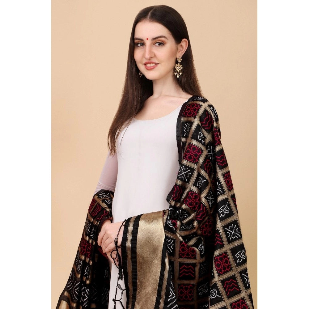 Women's Silk Pure weaving Work Duppatta (Black, Length: 2-2.3 Mtrs)