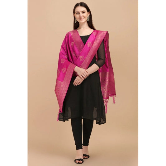 Women's Silk Pure Zari weaving Duppatta (Pink, Length: 2-2.3 Mtrs)