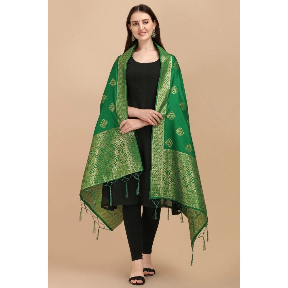 Women's Silk Pure Zari weaving Duppatta (Green, Length: 2-2.3 Mtrs)