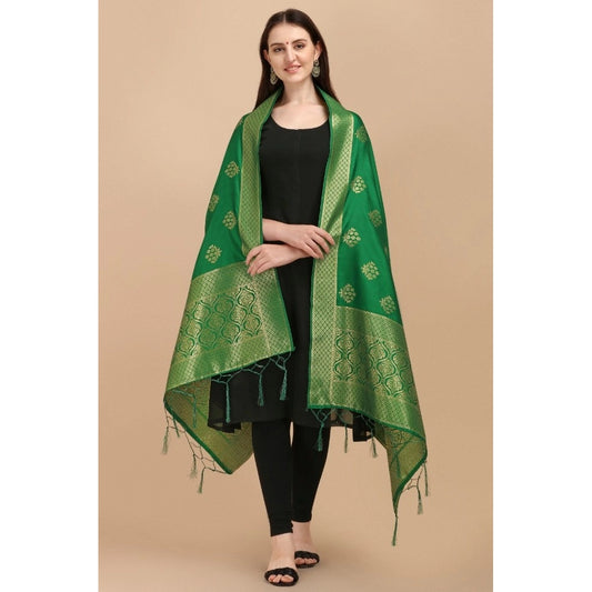 Women's Silk Pure Zari weaving Duppatta (Green, Length: 2-2.3 Mtrs)