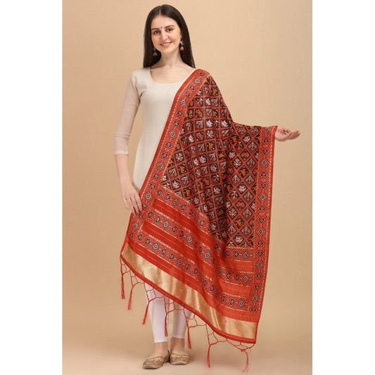 Women's Silk Pure Zari weaving Duppatta (Maroon, Length: 2-2.3 Mtrs)