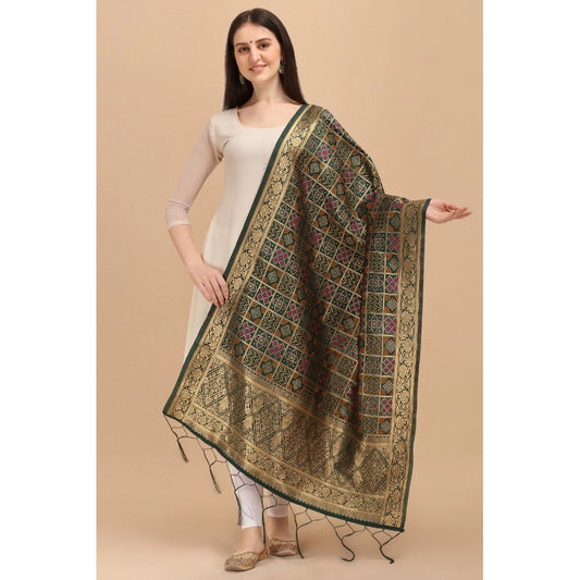 Women's Silk Pure weaving Work Duppatta (Green, Length: 2-2.3 Mtrs)