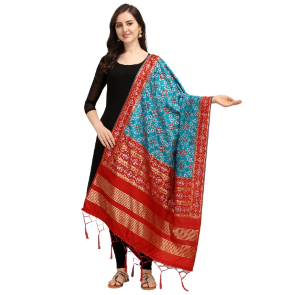 Women's Silk Pure weaving Work Duppatta (Blue, Length: 2-2.3 Mtrs)