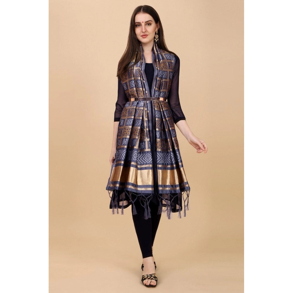 Women's Silk Pure weaving Work Duppatta (Grey, Length: 2-2.3 Mtrs)