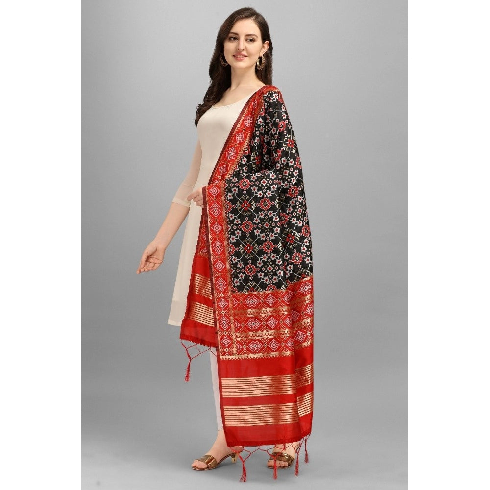 Women's Silk Pure weaving Work Duppatta (Black, Length: 2-2.3 Mtrs)