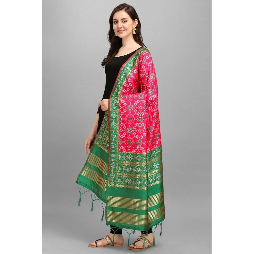 Women's Silk Pure weaving Work Duppatta (Pink, Length: 2-2.3 Mtrs)