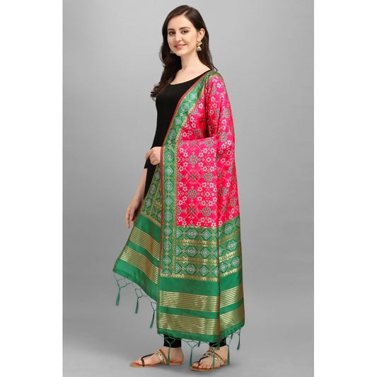 Women's Silk Pure weaving Work Duppatta (Pink, Length: 2-2.3 Mtrs)