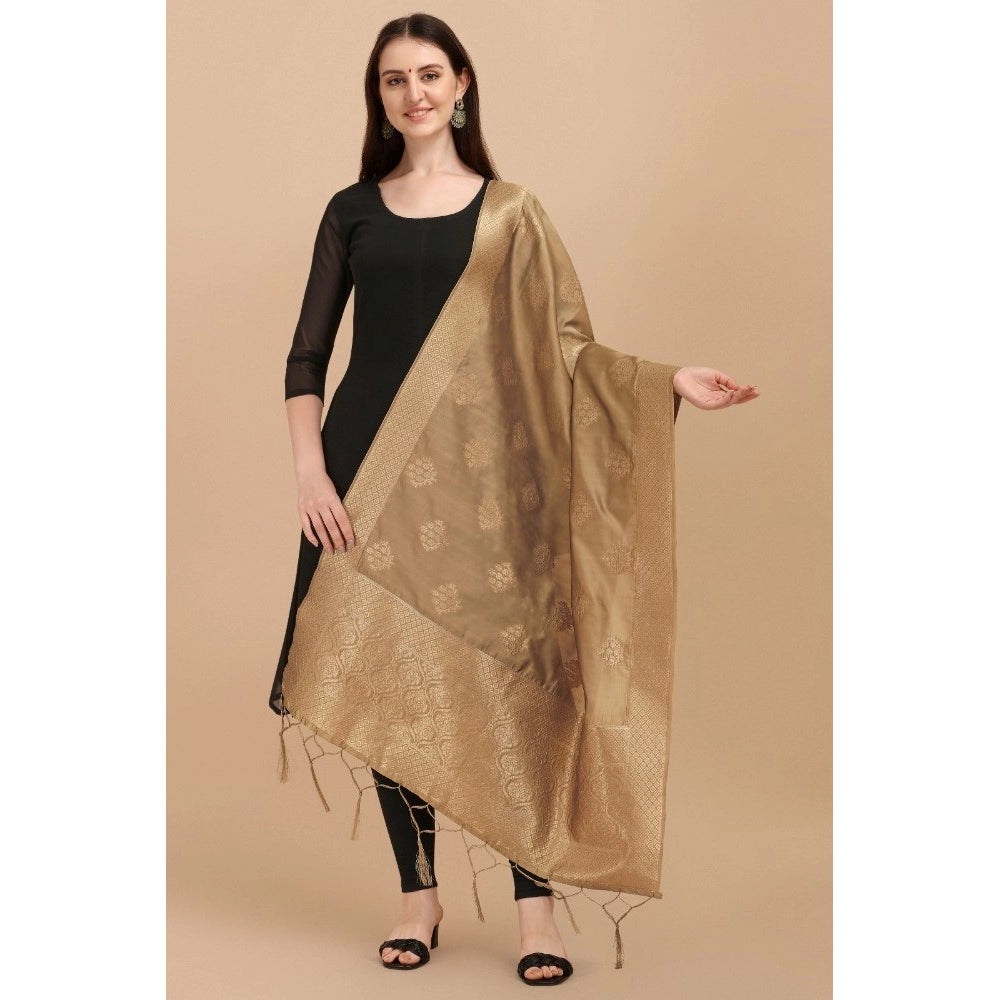 Women's Silk Pure Zari weaving Duppatta (Beige, Length: 2-2.3 Mtrs)