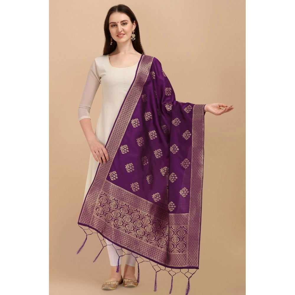 Women's Silk Pure Zari weaving Duppatta (Purple, Length: 2-2.3 Mtrs)