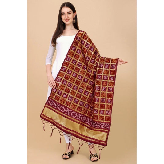 Women's Silk Pure weaving Work Duppatta (Maroon, Length: 2-2.3 Mtrs)