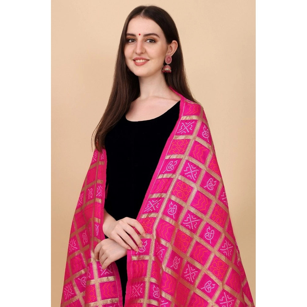 Women's Silk Pure weaving Work Duppatta (Pink, Length: 2-2.3 Mtrs)