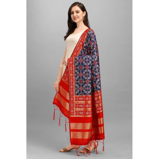 Women's Silk Pure weaving Work Duppatta (Navy Blue, Length: 2-2.3 Mtrs)