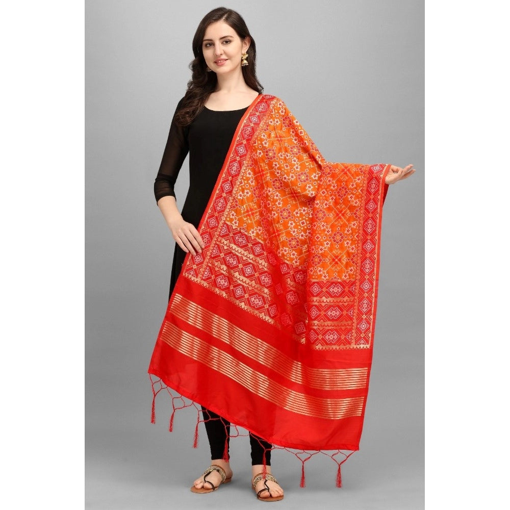 Women's Silk Pure weaving Work Duppatta (Orange, Length: 2-2.3 Mtrs)