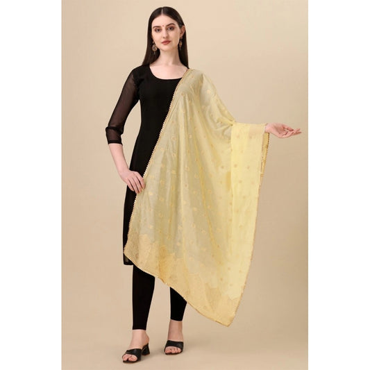 Women's Silk Pure Zari weaving Duppatta (Beige, Length: 2-2.3 Mtrs)