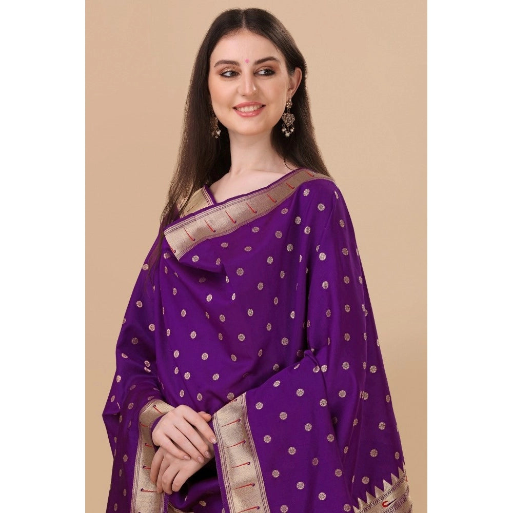 Women's Silk Pure Zari weaving Duppatta (Purple, Length: 2-2.3 Mtrs)