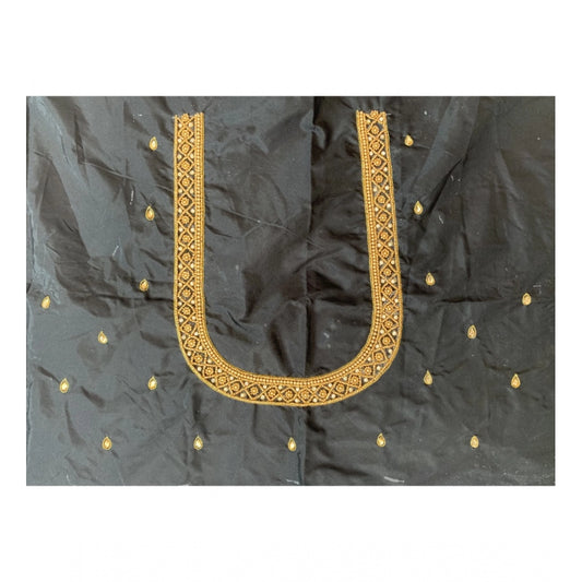 Women's Cotton Silk Self Design Unstitched Blouse Piece (Black, 80-100 cm)