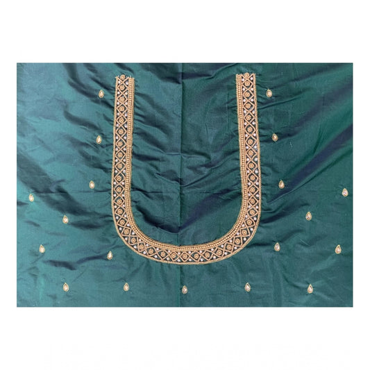 Women's Cotton Silk Self Design Unstitched Blouse Piece (Dark Green, 80-100 cm)