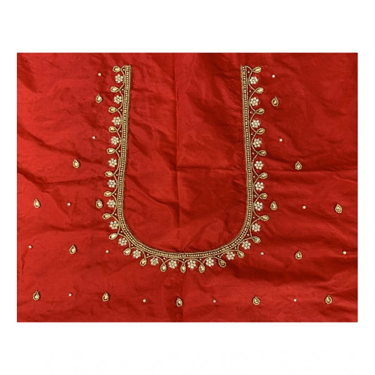Women's Cotton Silk Self Design Unstitched Blouse Piece (Red, 80-100 cm)