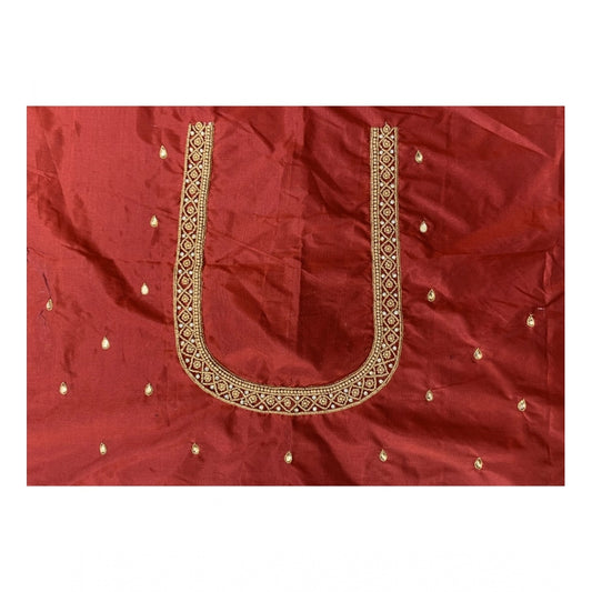 Women's Cotton Silk Self Design Unstitched Blouse Piece (Maroon, 80-100 cm)