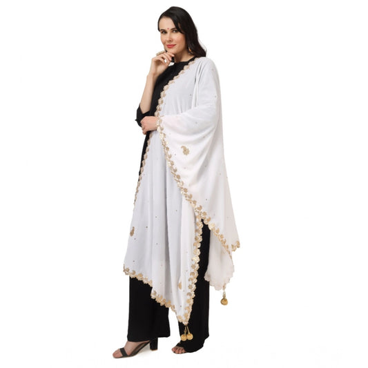 Women's Velvet Gotta Patti Dupatta (White, Length: 2.25 to 2.50 Mtr)