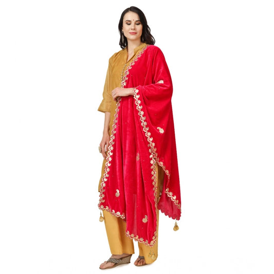 Women's Velvet Gotta Patti Dupatta (Pink, Length: 2.25 to 2.50 Mtr)