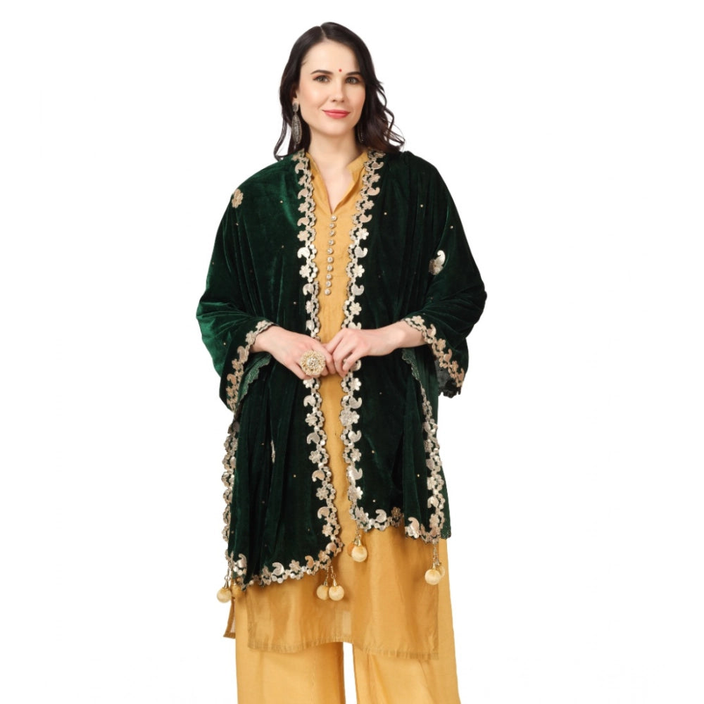 Women's Velvet Gotta Patti Dupatta (Green, Length: 2.25 to 2.50 Mtr)