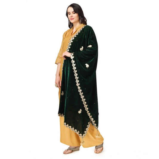 Women's Velvet Gotta Patti Dupatta (Green, Length: 2.25 to 2.50 Mtr)
