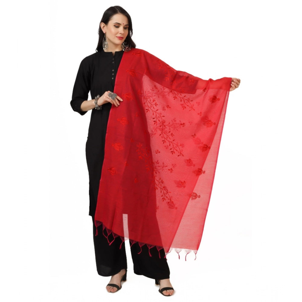 Women's Cotton Embroidered Dupatta (Red, Length: 2.25 to 2.50 Mtr)