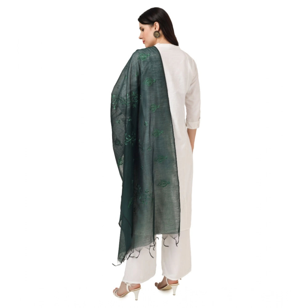 Women's Cotton Embroidered Dupatta (Green, Length: 2.25 to 2.50 Mtr)