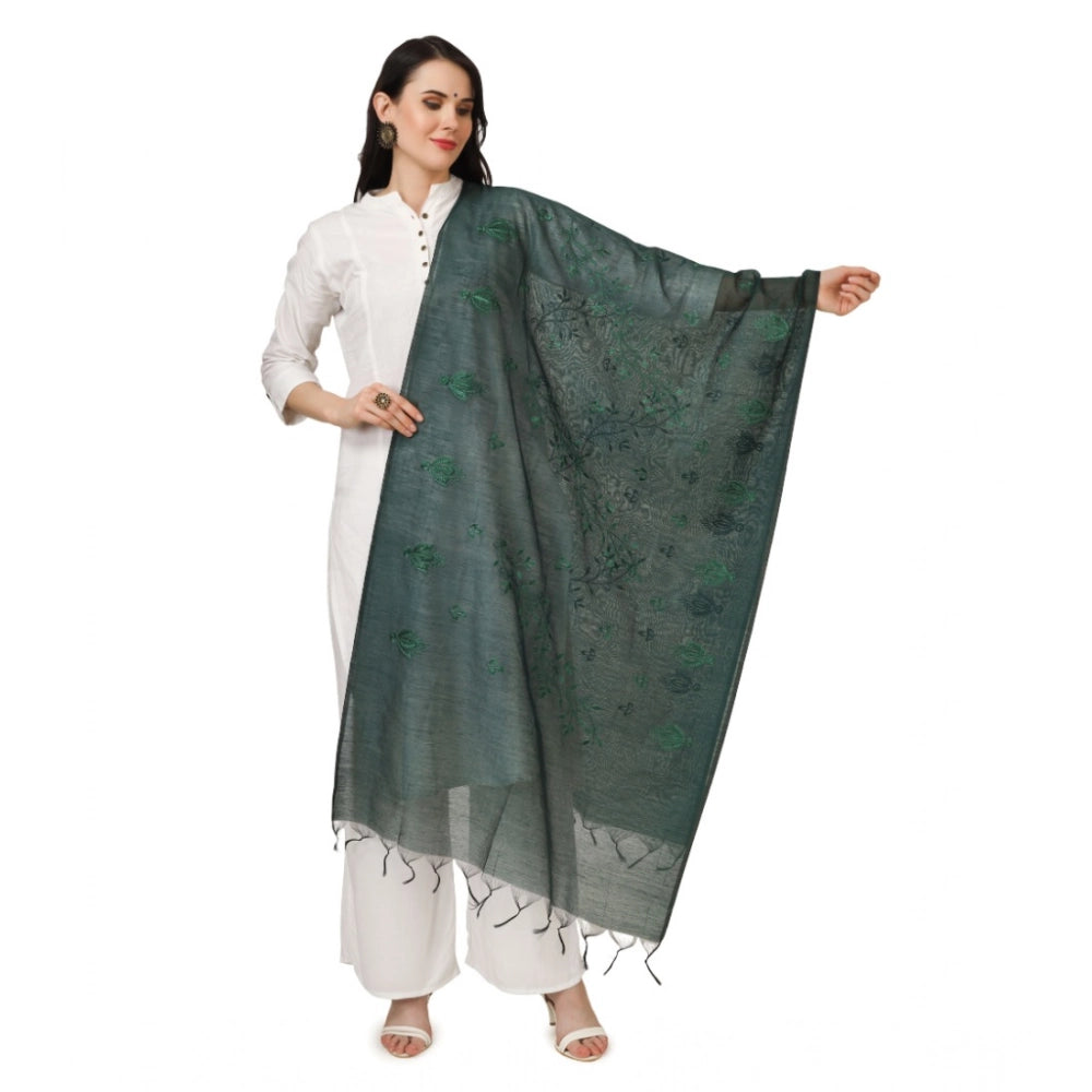 Women's Cotton Embroidered Dupatta (Green, Length: 2.25 to 2.50 Mtr)