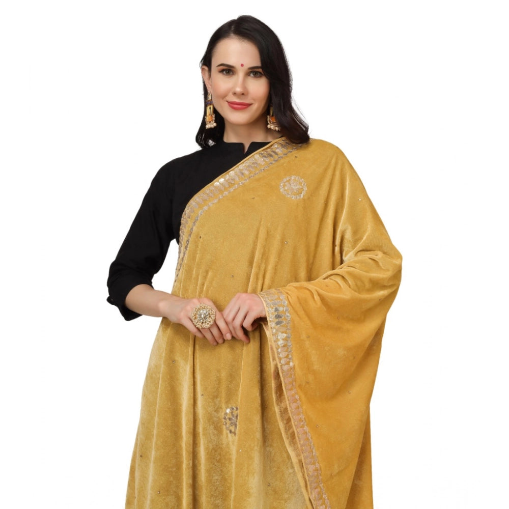 Women's Velvet Gotta Patti Dupatta (Yellow, Length: 2.25 to 2.50 Mtr)