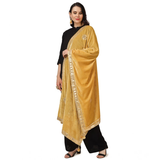 Women's Velvet Gotta Patti Dupatta (Yellow, Length: 2.25 to 2.50 Mtr)