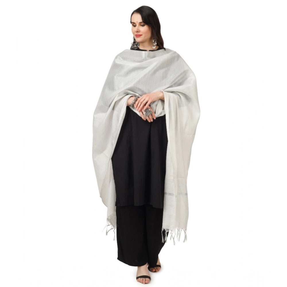 Women's Chanderi Solid Dupatta (White, Length: 2.25 to 2.50 Mtr)