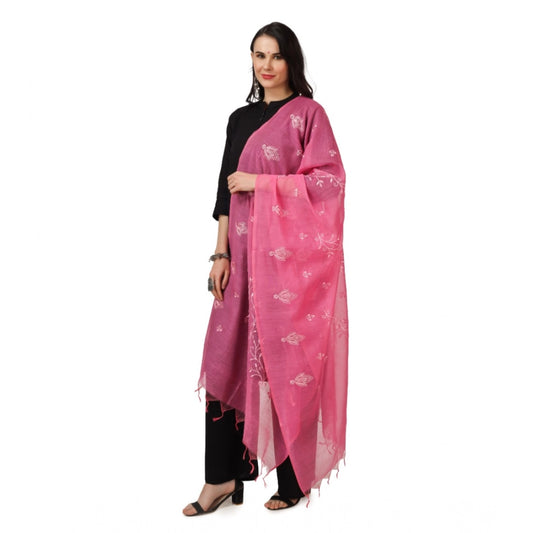 Women's Cotton Embroidered Dupatta (Pink, Length: 2.25 to 2.50 Mtr)
