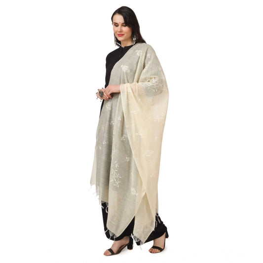 Women's Cotton Embroidered Dupatta (Off-White, Length: 2.25 to 2.50 Mtr)