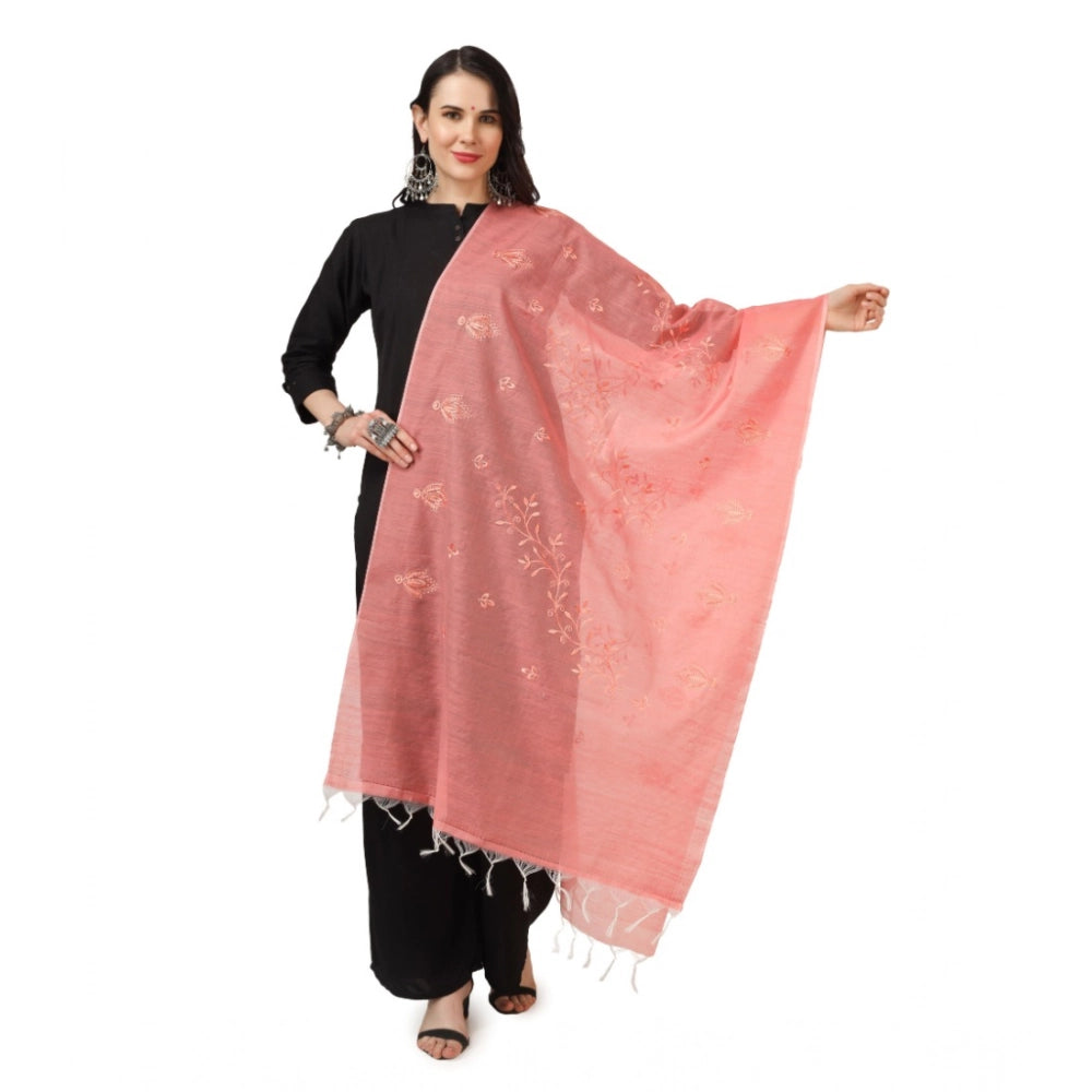 Women's Cotton Embroidered Dupatta (Peach, Length: 2.25 to 2.50 Mtr)