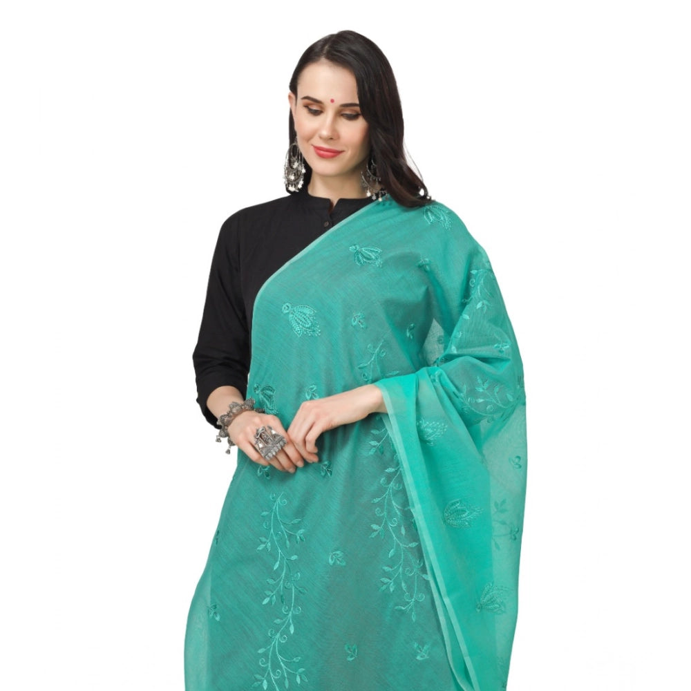 Women's Cotton Embroidered Dupatta (Turquoise, Length: 2.25 to 2.50 Mtr)