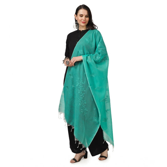 Women's Cotton Embroidered Dupatta (Turquoise, Length: 2.25 to 2.50 Mtr)