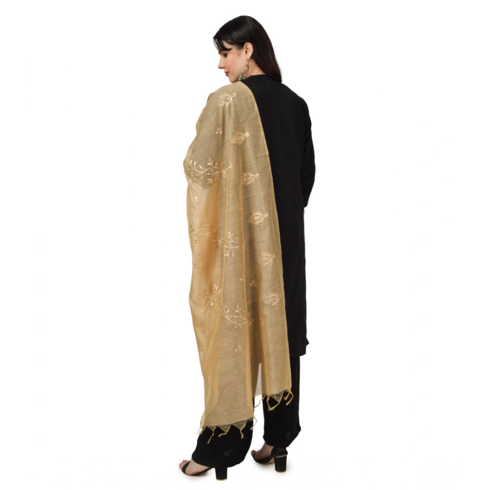 Women's Cotton Embroidered Dupatta (Gold, Length: 2.25 to 2.50 Mtr)