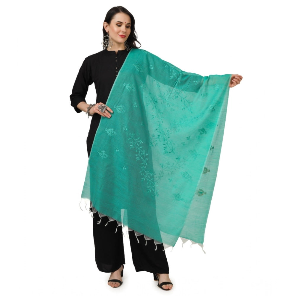 Women's Cotton Embroidered Dupatta (Turquoise, Length: 2.25 to 2.50 Mtr)