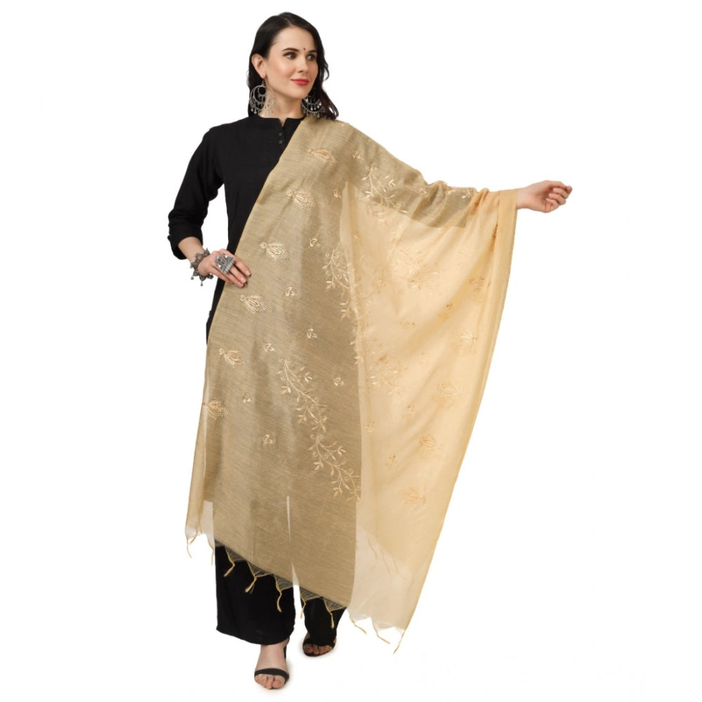 Women's Cotton Embroidered Dupatta (Gold, Length: 2.25 to 2.50 Mtr)