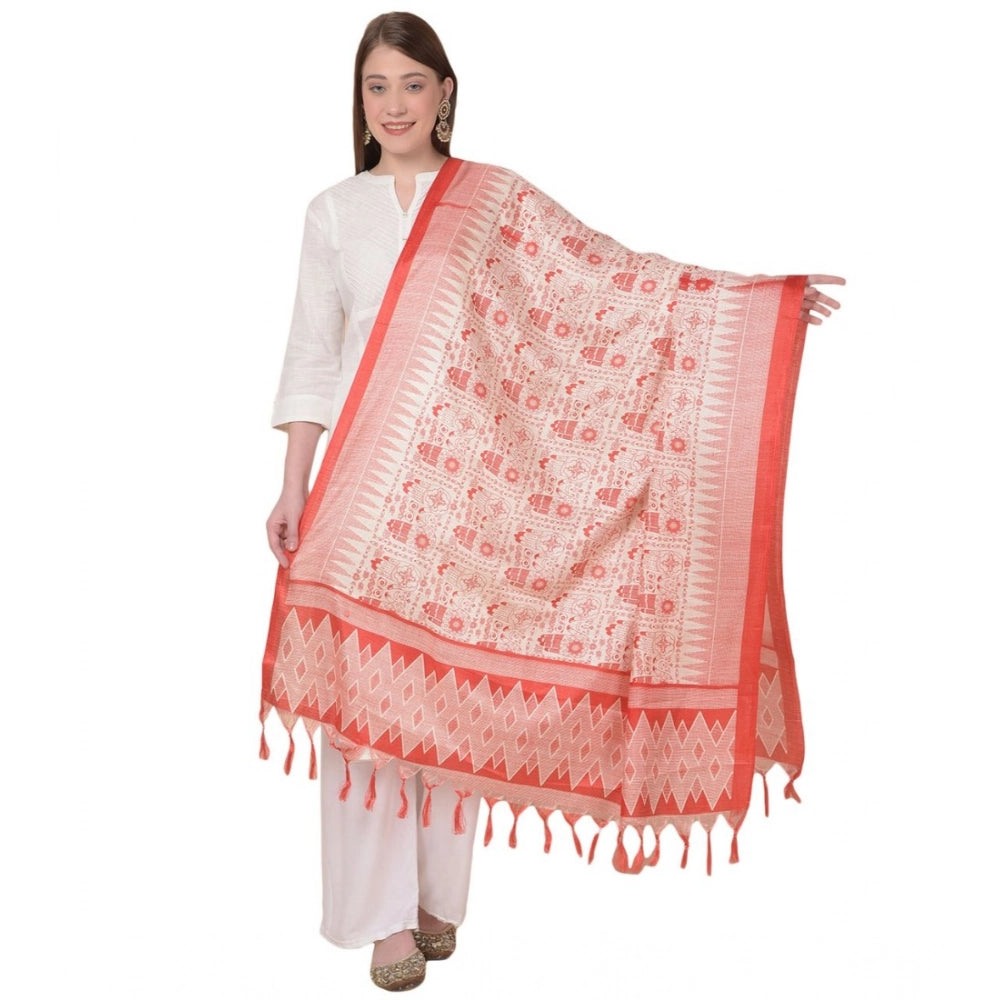 Women's Art Silk Printed Dupatta (Orange, Length: 2.25 to 2.50 Mtr)