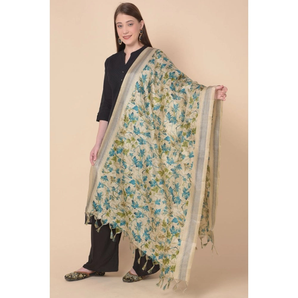 Women's Art Silk Printed Dupatta (Gold, Length: 2.25 to 2.50 Mtr)