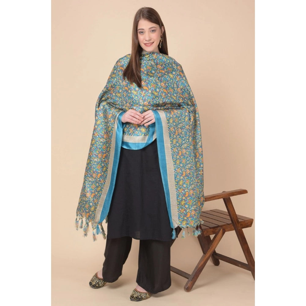 Women's Art Silk Printed Dupatta (Turquoise, Length: 2.25 to 2.50 Mtr)