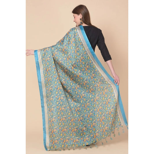 Women's Art Silk Printed Dupatta (Turquoise, Length: 2.25 to 2.50 Mtr)