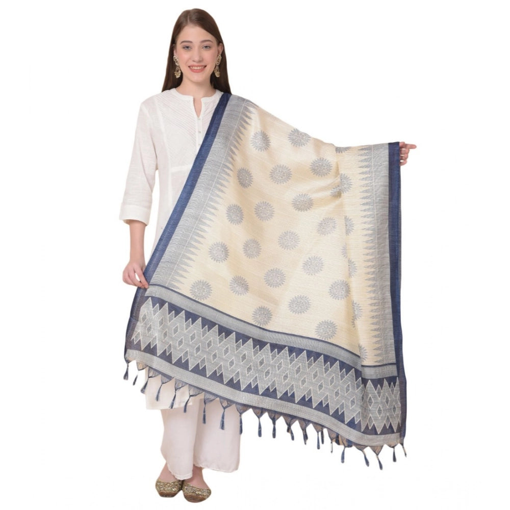 Women's Art Silk Printed Dupatta (Blue, Length: 2.25 to 2.50 Mtr)