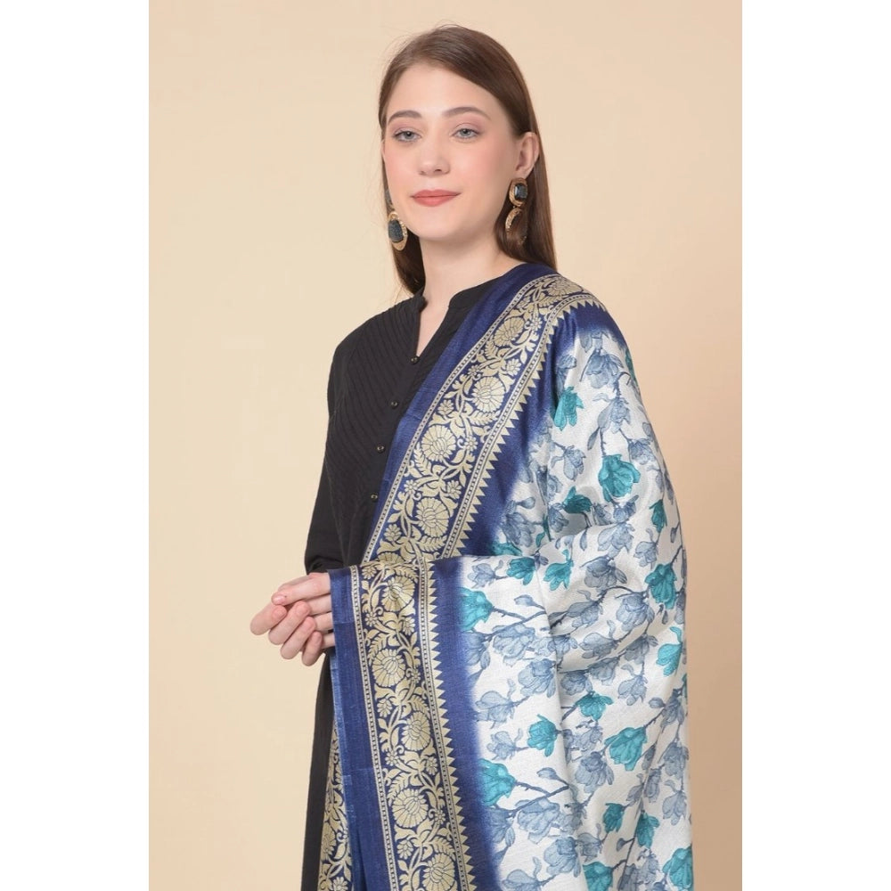 Women's Art Silk Printed Dupatta (Blue, Length: 2.25 to 2.50 Mtr)